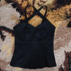 Deadly Dames Pinup Couture Vixen Cross Top in Black EUC